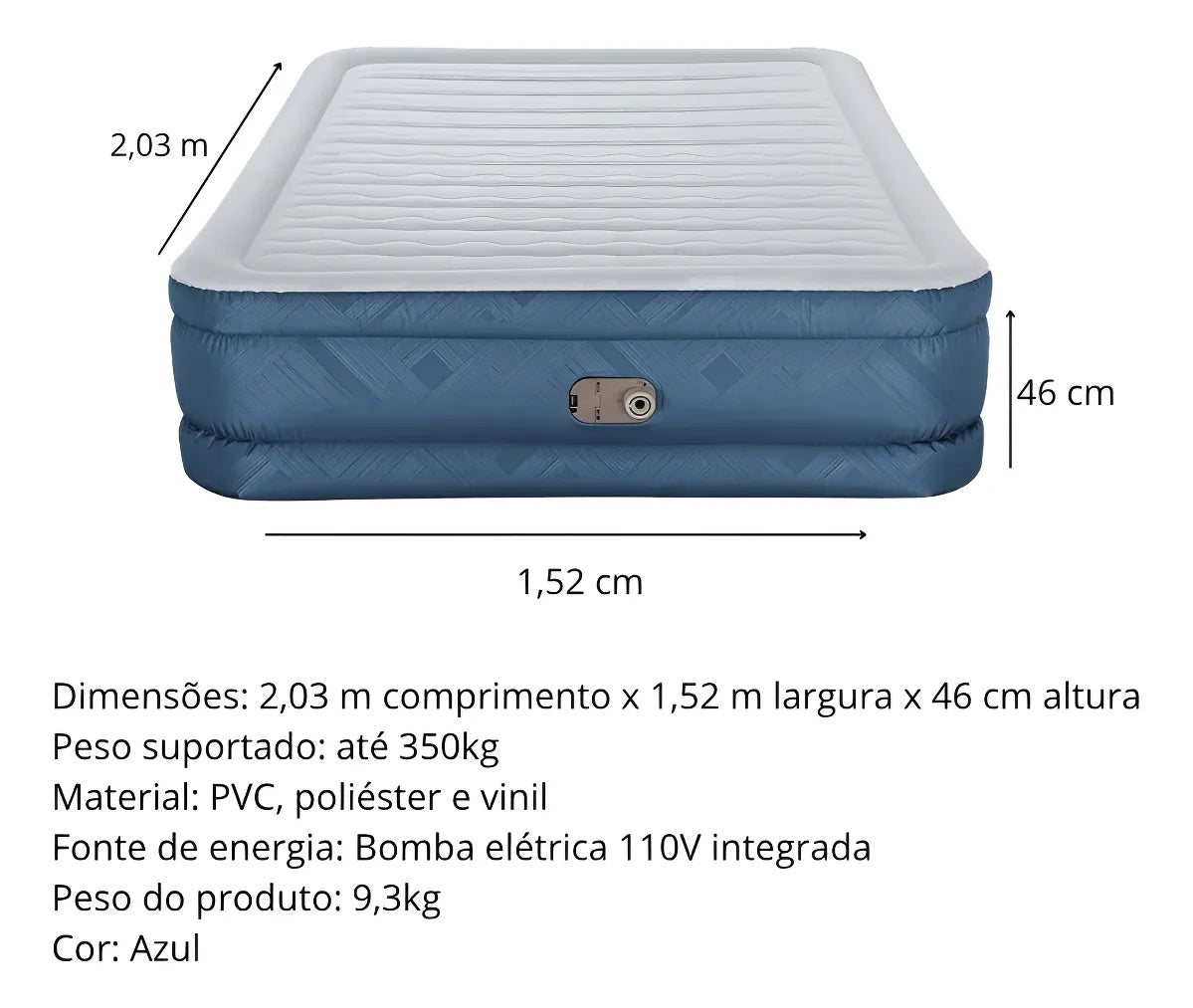 Colchão Inflável Casal Queen Colchão De Ar Grande Portátil Azul