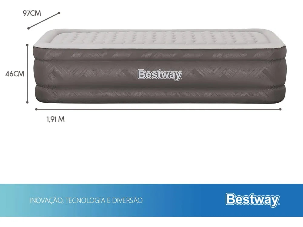 Colchão Inflável Solteiro Fortech Elétrico + Bolsa Bestway Cor Cinza 110V