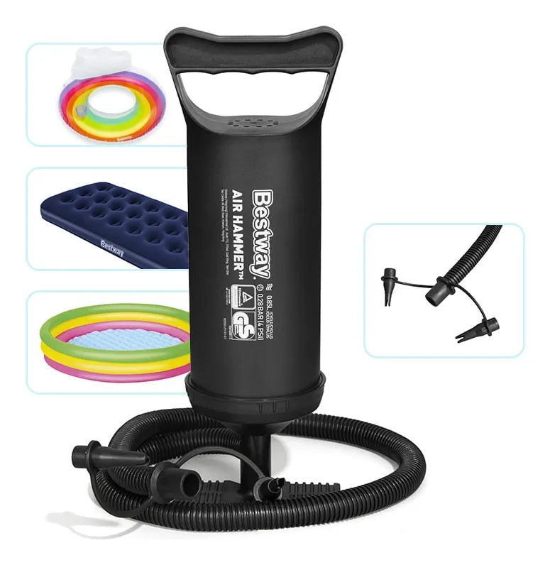 Bomba De Ar Manual 30cm Com 3 Bicos Adaptadores Bestway Cor Preto