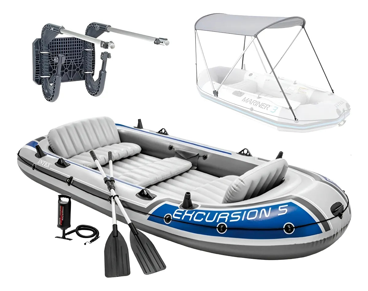 Bote Inflável Intex Excursion 5 Remos Bomba Capota Suporte