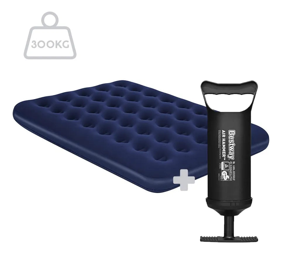 Colchão Inflável Casal Resistente 300kg + Bomba Ar Bestway Cor Azul