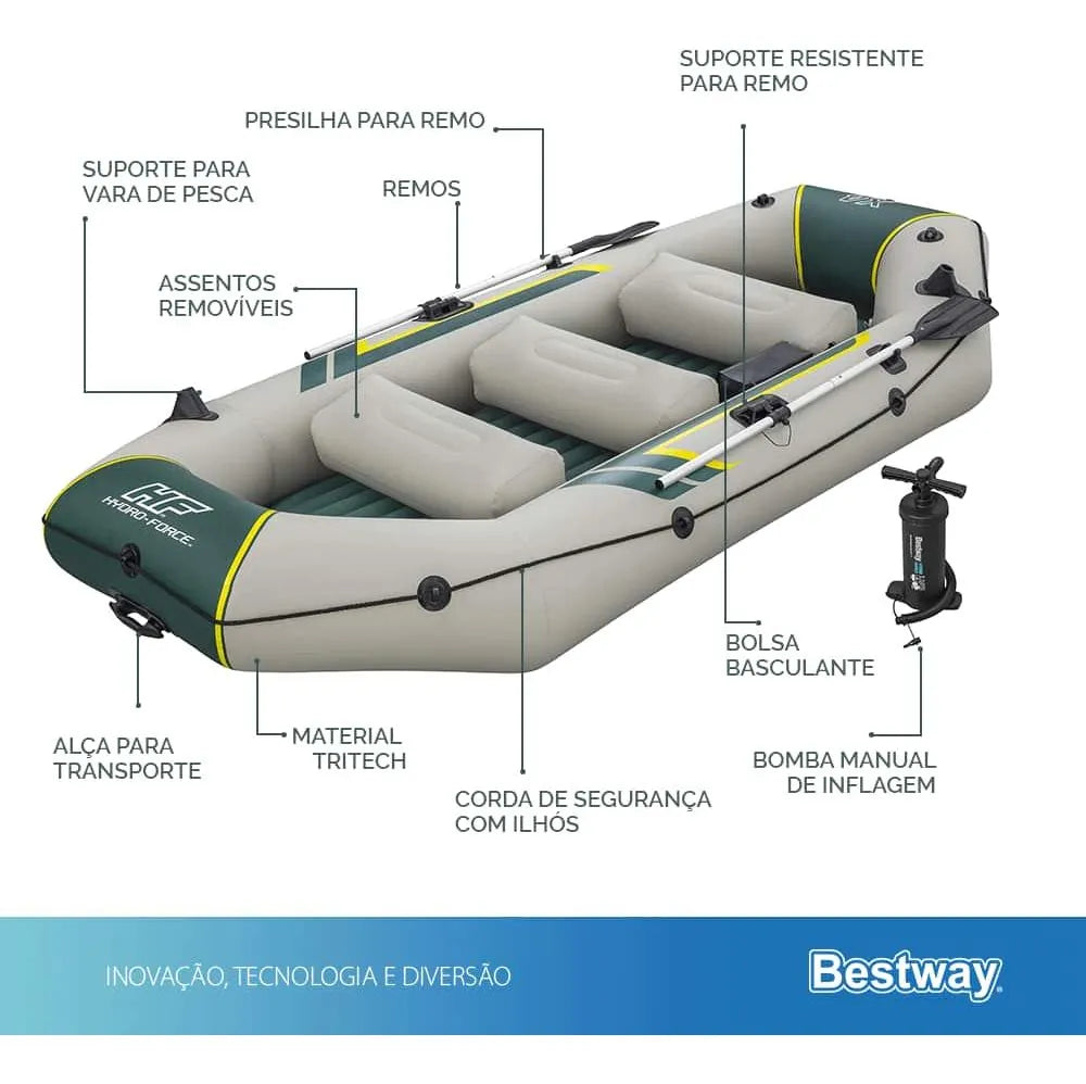 Bote Inflável Ranger 4x P/ 4 Pessoas+ 2 Remos+ Bomba Bestway