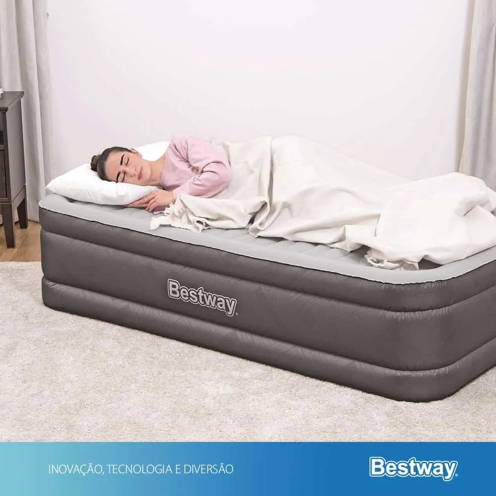 Colchão Inflável Solteiro Fortech Elétrico + Bolsa Bestway Cor Cinza 110V