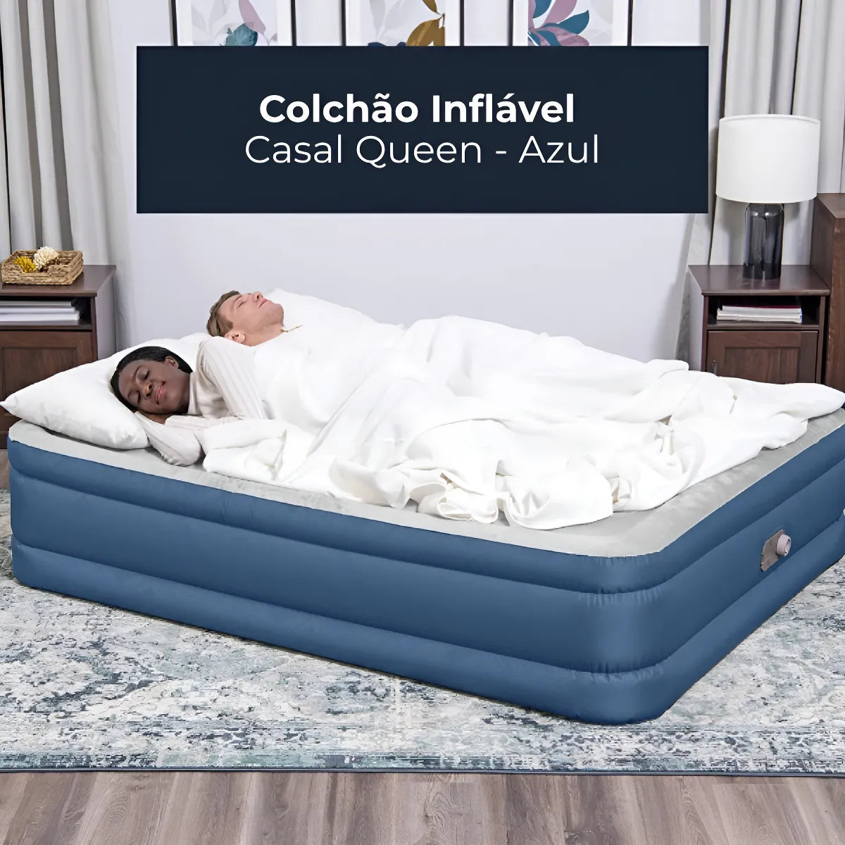 Colchão Inflável Casal Queen Colchão De Ar Grande Portátil Azul