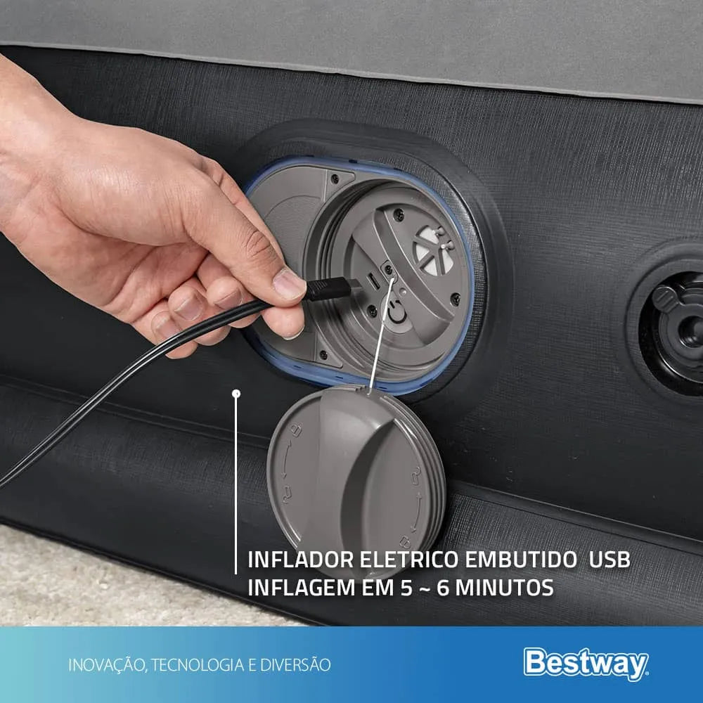 Colchão Inflável Bivolt Queen Casal Suporta 300kg Tritech Usb Elétrico Bestway